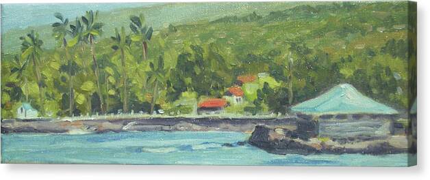 Hawaii Canvas Print featuring the painting Kahaluu Beach by Stan Chraminski