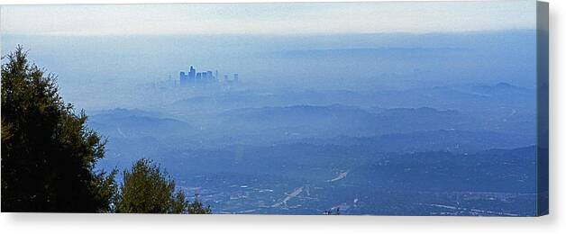 Los Angeles Canvas Print featuring the photograph LA in Smog by Jeff Kurtz