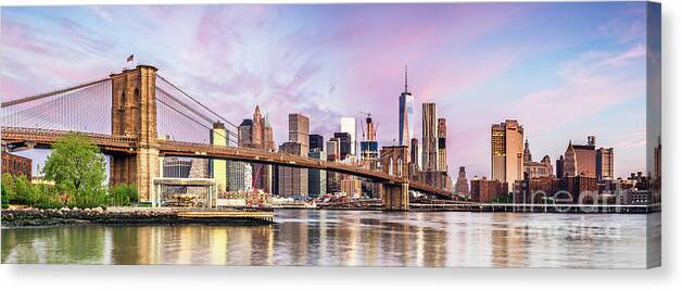 New York Canvas Print featuring the photograph Lower Manhattan skyline panorama, New York, USA by Matteo Colombo