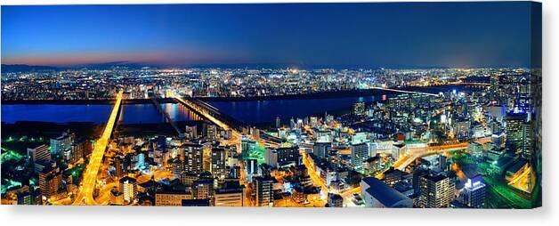 Osaka Canvas Print featuring the photograph Osaka night rooftop view by Songquan Deng