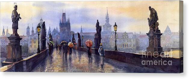 Cityscape Canvas Print featuring the painting Prague Charles Bridge by Yuriy Shevchuk