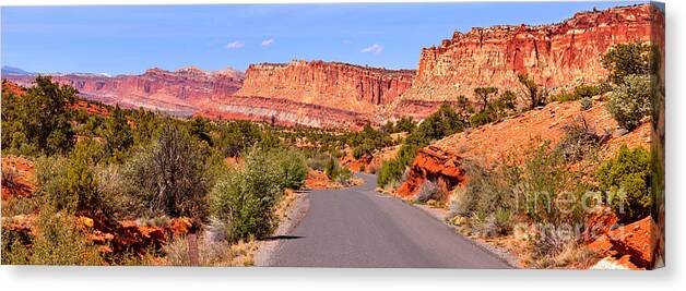 Capitol Reef Canvas Print featuring the photograph Road Into The Rainbow by Adam Jewell
