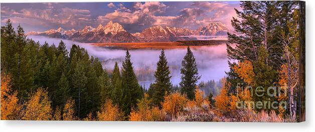 Snake River Overlook Canvas Print featuring the photograph Snake River Overlook Sunrise Panorama by Adam Jewell