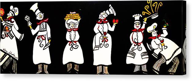 The Drunken Chefs Canvas Print featuring the painting The Drunken Chefs by Nora Shepley