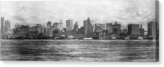 Lower Manhattan Canvas Print featuring the photograph Lower Manhattan Skyline & The Hudson #1 by The New York Historical Society