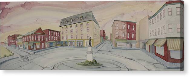 Urbana Canvas Print featuring the painting Monument Square, Urbana, Ohio by Scott Kirby