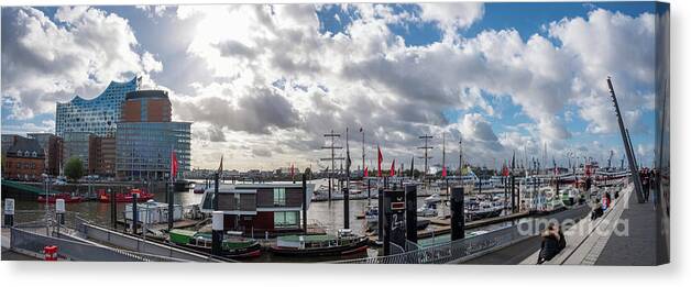 Panoramic View Of Hamburg Bymarina Usmanskaya Canvas Print featuring the photograph Panoramic view of Hamburg by Marina Usmanskaya