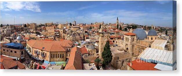 Panorama Canvas Print featuring the photograph The Old City Of Jerusalem by Mark Williamson/science Photo Library