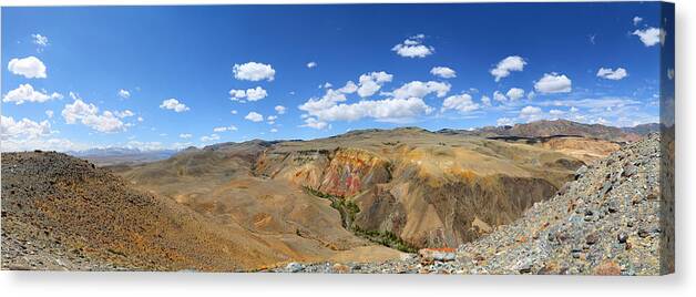 Landscape Canvas Print featuring the photograph Panorama with deposit of colorful clay #1 by Mikhail Kokhanchikov
