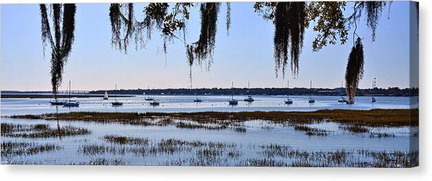 Beaufort South Carolina Waterfront Panorama Canvas Print featuring the photograph Beaufort South Carolina Waterfront Panorama by Lisa Wooten