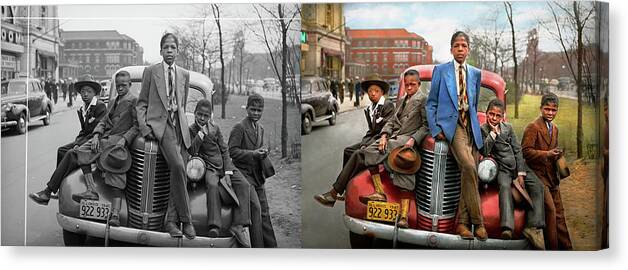 Chicaog Canvas Print featuring the photograph City - Chicago, IL - Me and the boys 1941 - Side by Side by Mike Savad