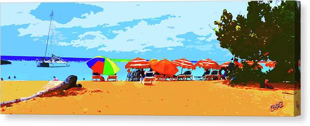 Waterfront Canvas Print featuring the painting Enjoying the Beach by CHAZ Daugherty