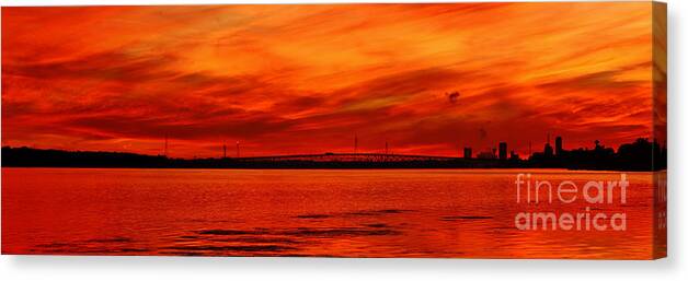 Fire Sky Canvas Print featuring the photograph Fire in the Sky and Water by fototaker Tony