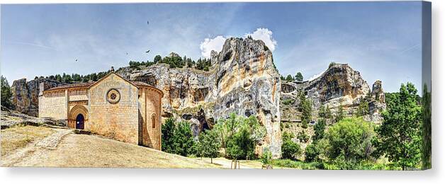 Templar Hermitage Canvas Print featuring the photograph Romanesque Mountain Church - Long Vintage version by Weston Westmoreland