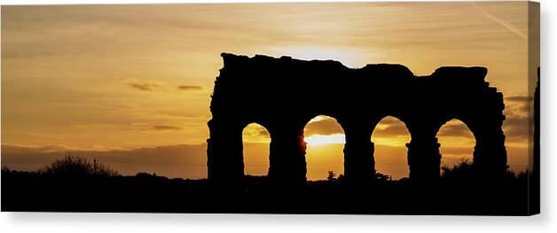 Ancient Canvas Print featuring the photograph Silhouette of Parco degli Acquedotti in Rome, Italy by Fabiano Di Paolo
