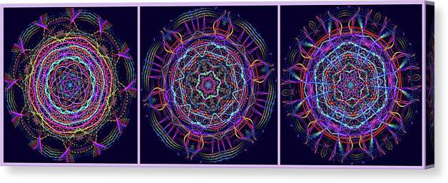 Round Canvas Print featuring the photograph Unraveling Rainbow Triptych by Judy Kennedy