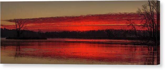 Yahara Canvas Print featuring the photograph Yahara River Sunrise where it flows out of Lake Kegonsa by Peter Herman