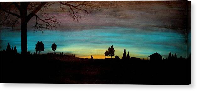 Sunset Canvas Print featuring the painting Brock's Cabin by Todd Hoover