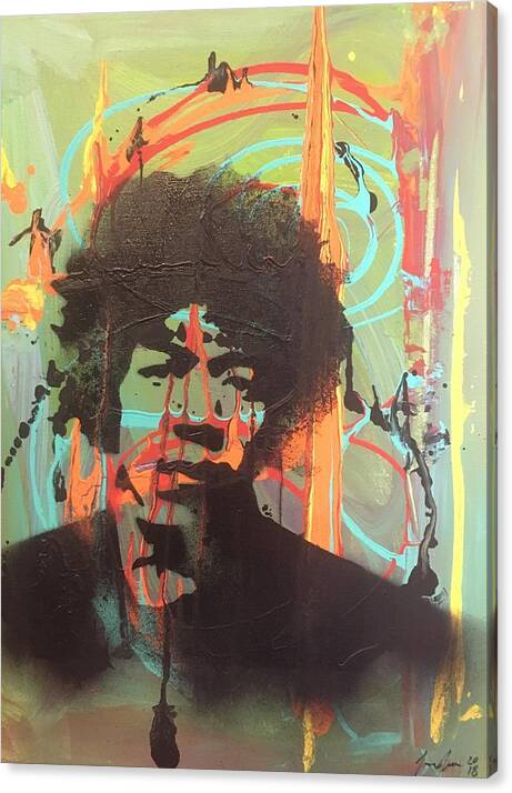 Jimi Hendrix Canvas Print featuring the painting Where my baby stay's by Jayime Jean