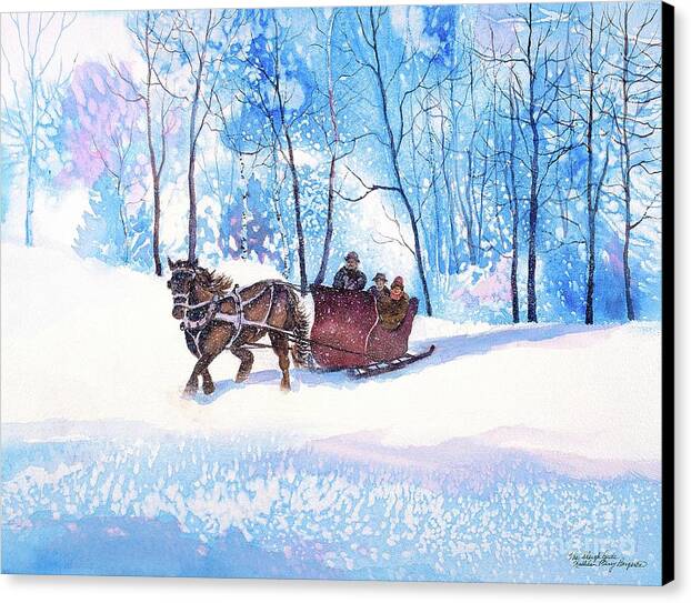 Snow Canvas Print featuring the painting The Sleigh Ride by Kathleen Berry Bergeron