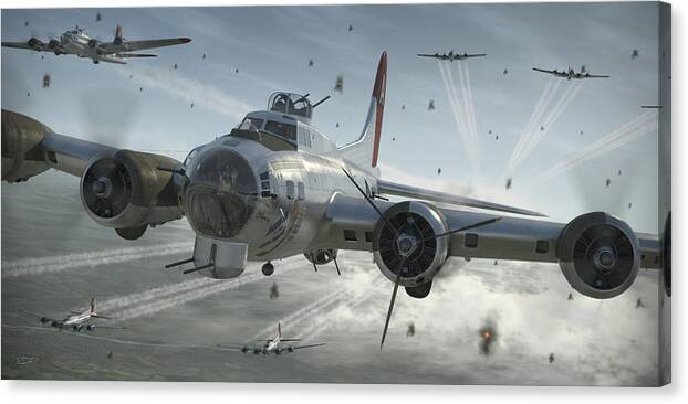 B-17 Canvas Print featuring the digital art B-17 G Hikin' For Home by Robert D Perry