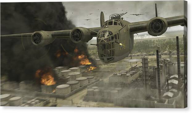 B-24 Canvas Print featuring the digital art Operation Tidal Wave head-on view by Robert Perry