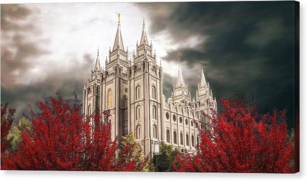 Salt Lake Temple A Light In The Storm Canvas Print Canvas Art By Brent Borup
