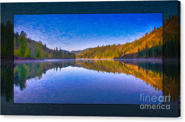 Patterson Lake Canvas Print featuring the painting Patterson Lake Fall Morning Abstract Landscape Painting by Omaste Witkowski