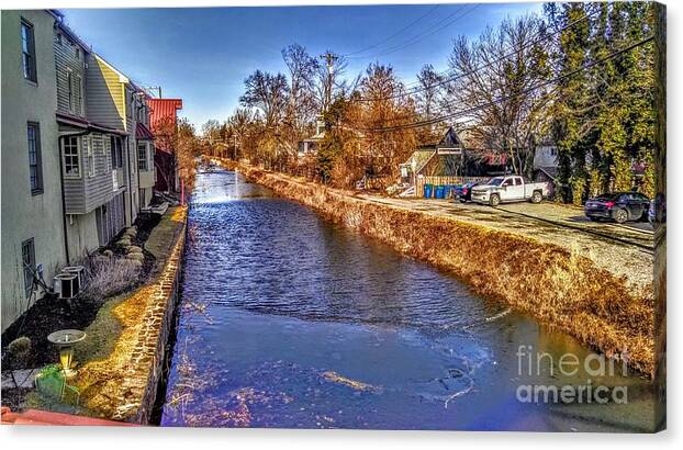 Winter Canvas Print featuring the photograph The Canal at New Hope in Winter by Christopher Lotito