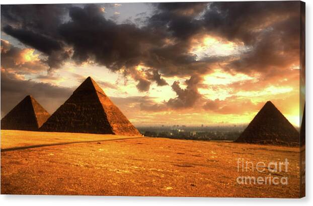 Giza Canvas Print featuring the photograph Pyramids of Giza by Kype Hills
