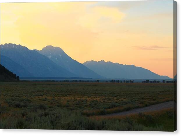 Sunset Canvas Print featuring the photograph Tetons and Fields by Catie Canetti