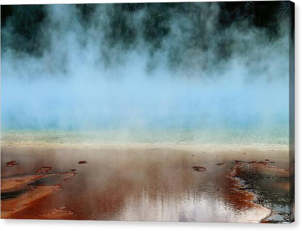 Yellowstone National Park Canvas Print featuring the photograph Ice Blue and Steamy by Catie Canetti
