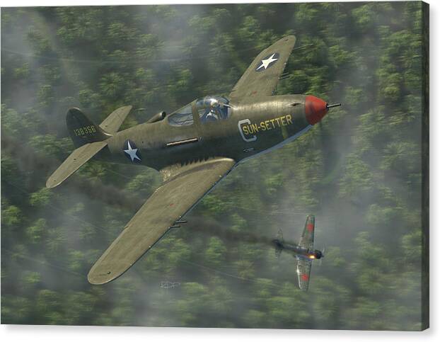 Wwii Canvas Print featuring the digital art P-39 Airacobra vs. Zero by Robert D Perry