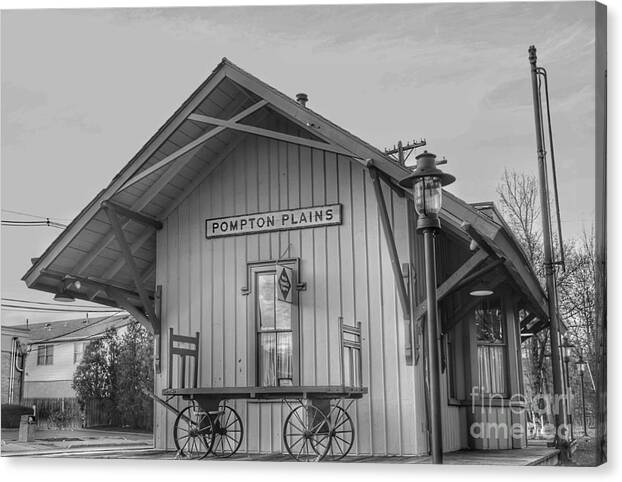 Pompton Plains Canvas Print featuring the photograph Pompton Plains Railroad Station and Baggage Cart by Christopher Lotito