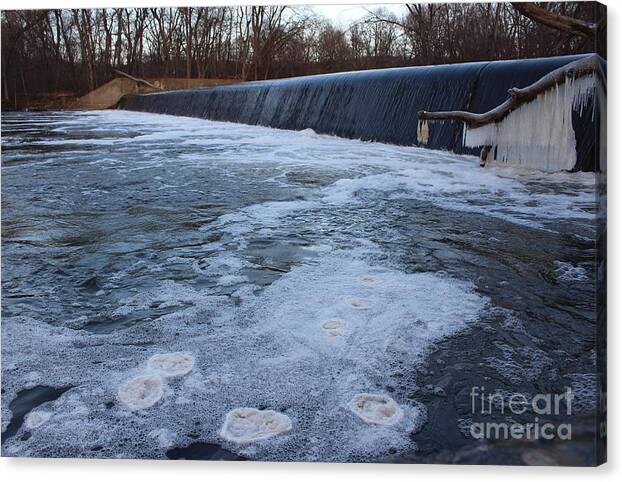 Pompton Spillway Canvas Print featuring the photograph Pompton Spillway in Winter 2 by Christopher Lotito
