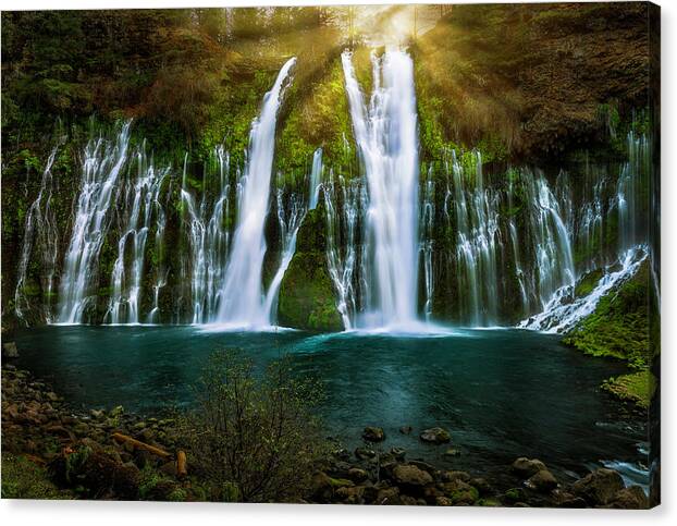 Burney Falls Canvas Print featuring the photograph Sunbeams at Burney Falls by Don Hoekwater Photography