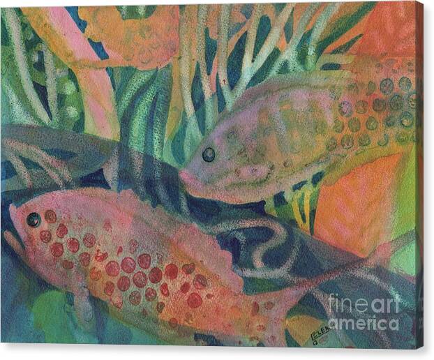 Underwater Canvas Print featuring the painting One Two Pink Blue by Joan Clear