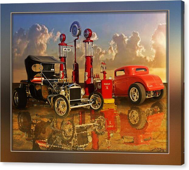 Street Rods Canvas Print featuring the painting 2at Pumps by John Breen