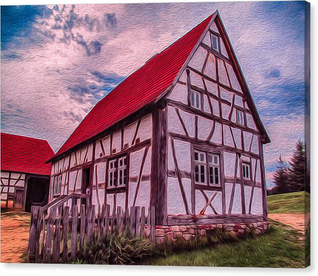 1700s German Farm Canvas Print featuring the painting 1700s German Farm by Omaste Witkowski