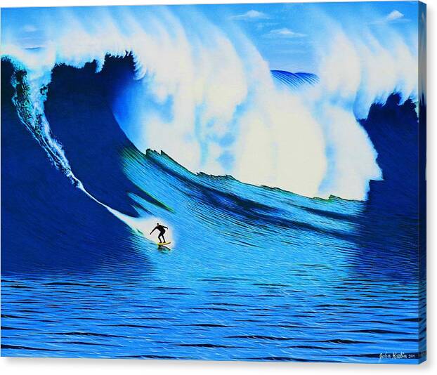 Surfing Canvas Print featuring the painting Mavericks 1999 by John Kaelin