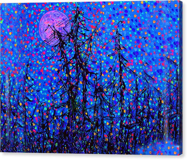 Moon Canvas Print featuring the painting Moonlit Forest by Michael A Klein