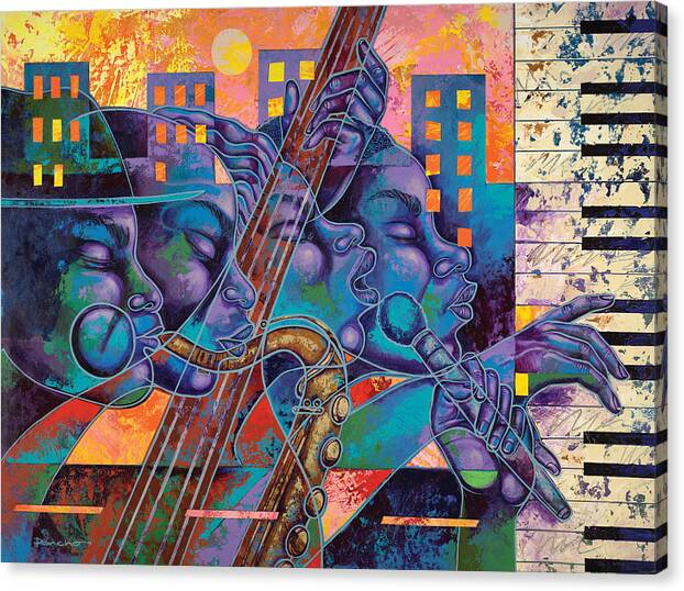 Figurative Canvas Print featuring the painting Street Songs by Larry Poncho Brown