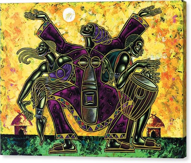 Figurative Canvas Print featuring the painting To The Beat Of The Drum by Larry Poncho Brown