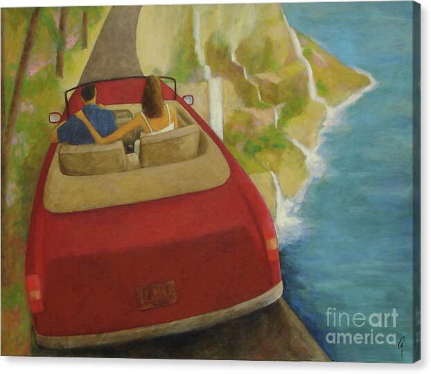 Red Convertible Canvas Print featuring the painting Waterfall Road by Glenn Quist