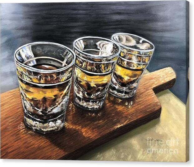 Whiskey Canvas Print featuring the pastel Whiskey Flight by Wendy Koehrsen