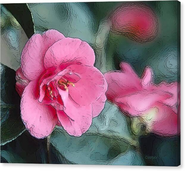 Flower Plant Nature Pink Crystal Peggy Cooper Cooperhouse Photography Illustration Enhanced Pink Green Canvas Print featuring the digital art Pink Crystal by Peggy Cooper-Hendon