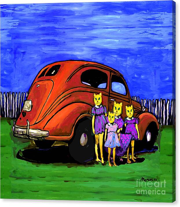 Cats Canvas Print featuring the painting Aunt Laverne And The Kitties by Dale Moses