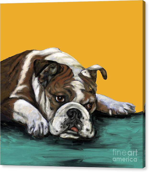 Bull Dog Canvas Print featuring the painting Bulldog On Yellow by Dale Moses