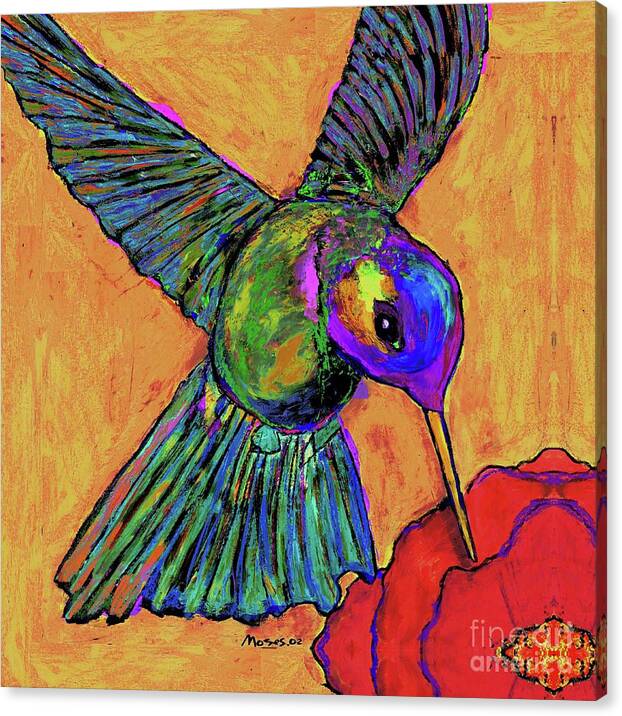 Hummingbird Canvas Print featuring the painting Hummingbird on Yellow by Dale Moses