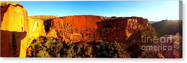 Kings Canyon Outback Water Hole Central Australia Northern Territory Australian Landscape Landscapes Rocky Outcrop Ghost Gums Trees Cliff Face Canvas Print featuring the photograph Kings Canyon #1 by Bill Robinson